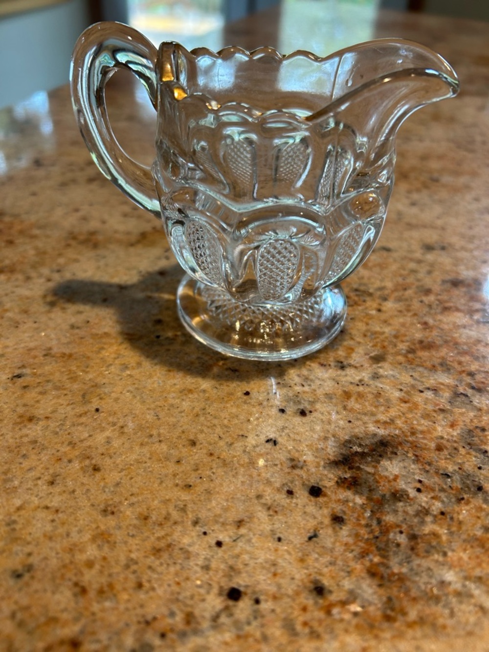 EAPG US Glass Co. “Texas” Pattern Small Glass Creamer 3” high Vintage Antique